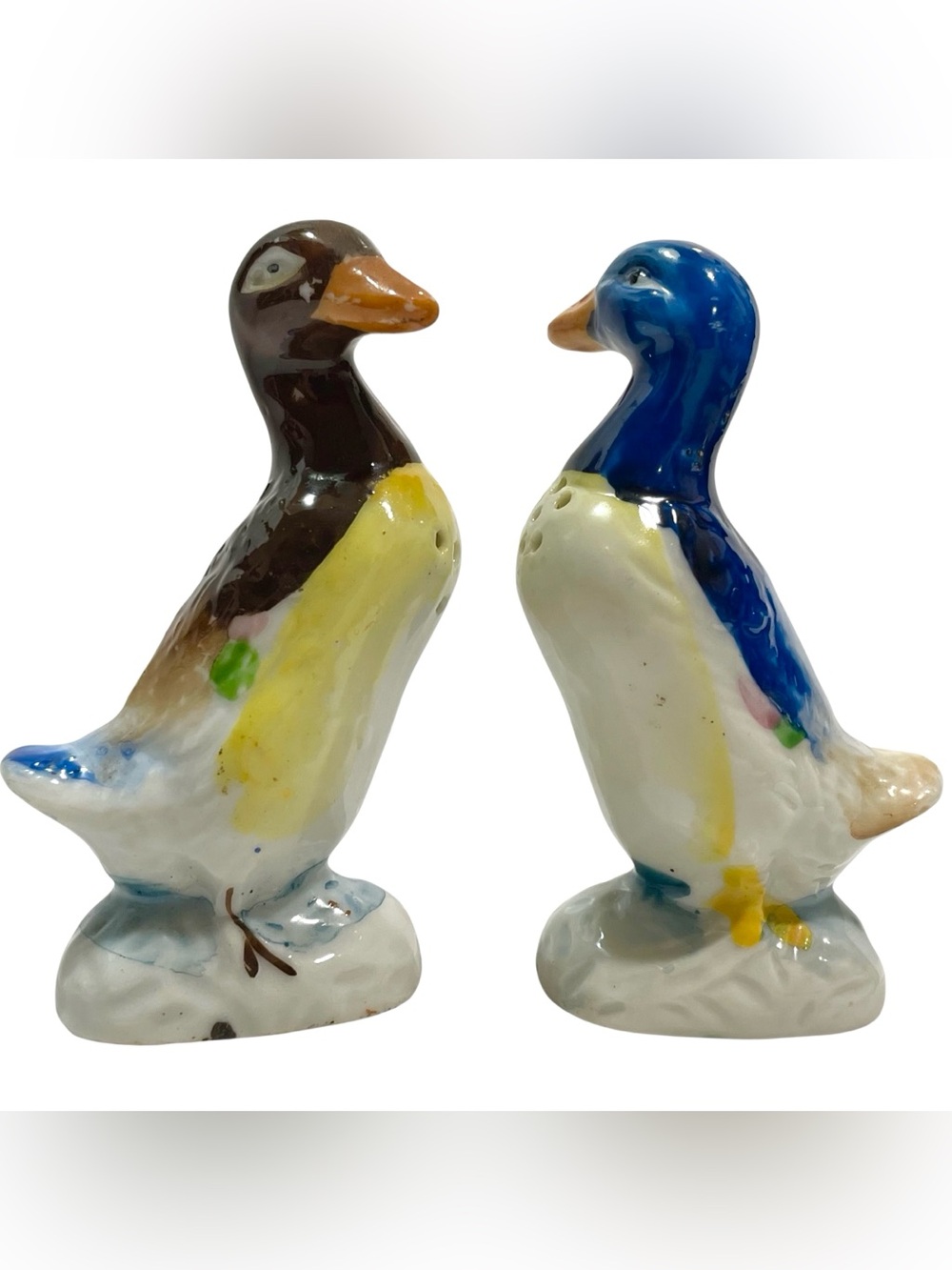 Vintage 1950s Mallard Ducks Hand Painted Ceramic Salt and Pepper Shakers - Japan